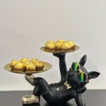 sitting bulldog with two trays