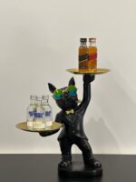 bulldog standing with two trays